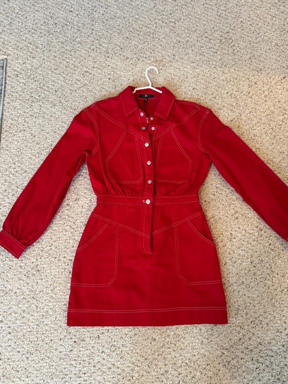 7 For All Mankind Red Jacket with White Contrast Stitching